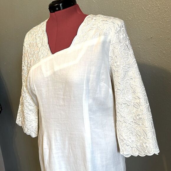 Vintage Donna Vinci women’s embroidered fully lined linen midi dress size 12 - Picture 4 of 11